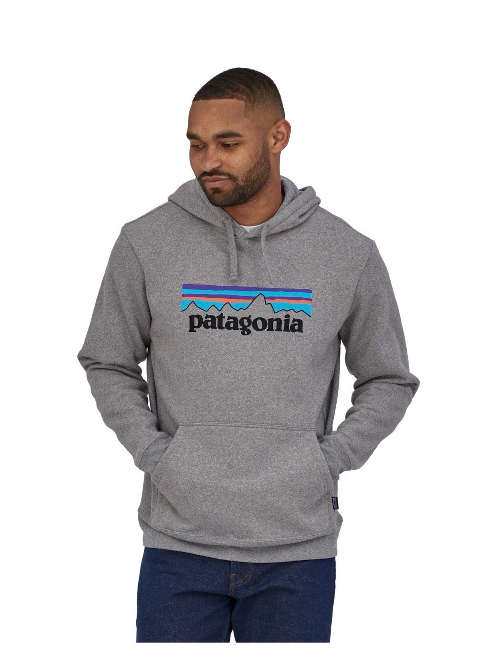 Patagonia Gray Hoodie with Blue and Purple Logo